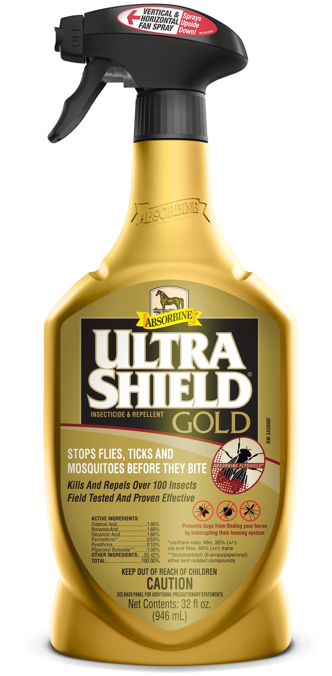 Absorbine UltraShield Gold Insecticide & Repellent for 100+ Insects, Use on Horses