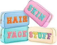 Vista 13 de Cunno 4 Piezas Bolsas de Maquillaje Preppy de Chenilla con Letras Bolsa de Cosas de Nailon Estuches Cosméticos con Cremallera para Mujeres Viaje