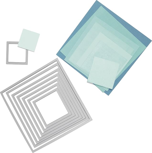 Sizzix Framelits Die Set 657565, Squares, 8 Pack, Multiple Sizes