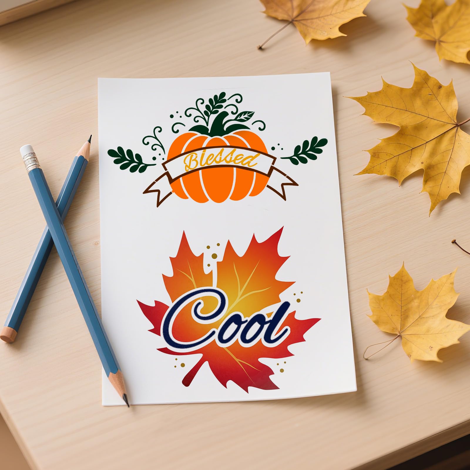 9pcs Fall Stencils for Painting Autumn Thanksgiving Pumpkin Truck Maple Leaf Drawing Templates Reusable DIY Craft Stencils for Wood Door Mat Canvas Fabric Wall Supplies Decor (2 Sizes) - Image 3