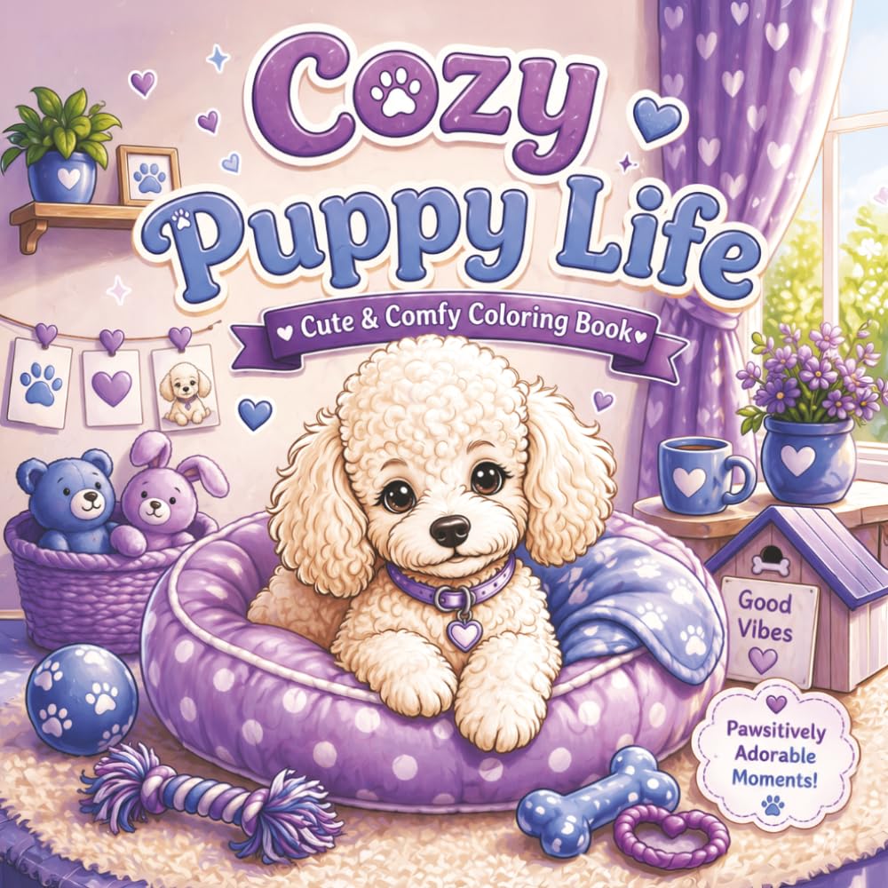 Cozy Puppy Life: Bold and Easy Cute & Comfy Dog Coloring Book for Adults and Teens (Cozy Paws Collection)