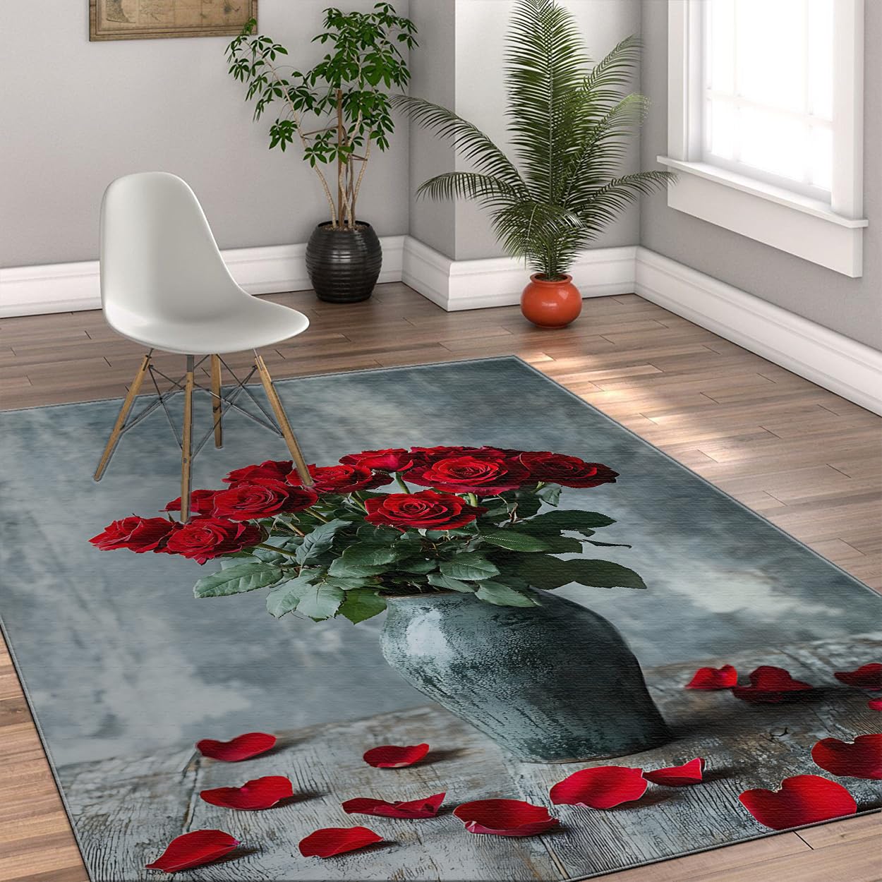 Tapis Vintage de Ferme Roses Rouges Romantiques Décoration Saint-Valentin