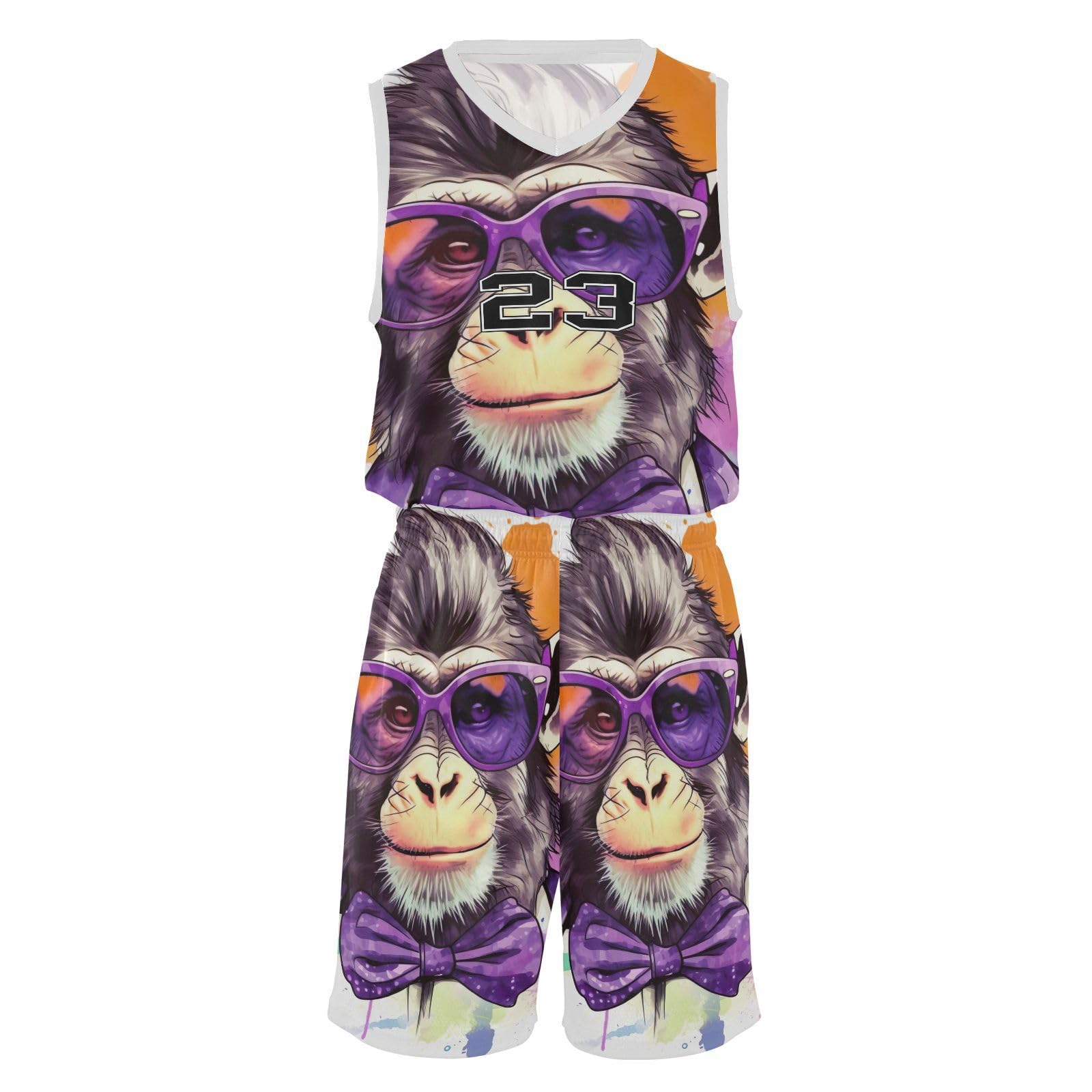 FLildon Watercolor Monkey Boys Basketball Jersey Set Tank Top Shorts Tracksuit Sport Training Suit for Kids, M