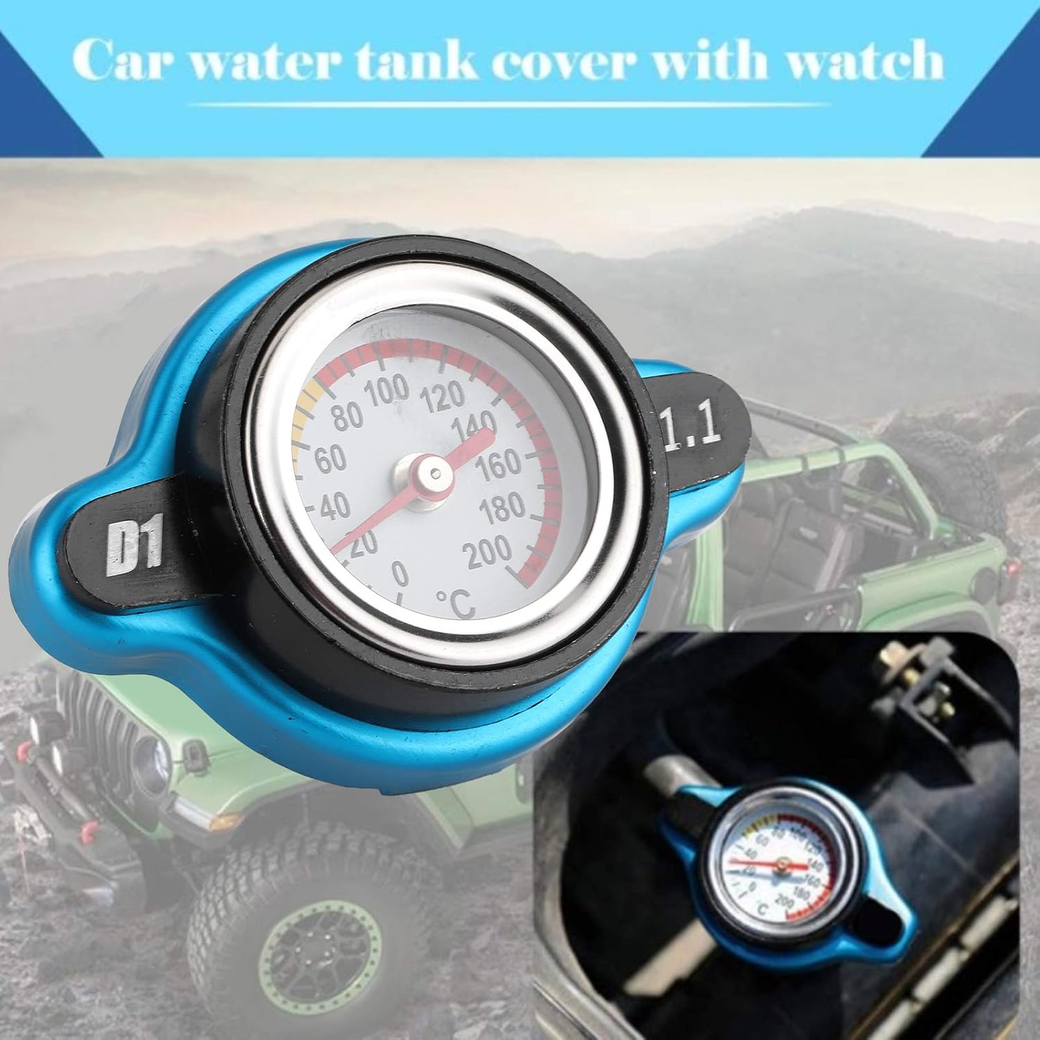 Thermostatic Radiator Cap, Universal Thermostatic Radiator Cap Water Tank Cover Leakproof W/Temperature Gauge(Big head 1.1bar)