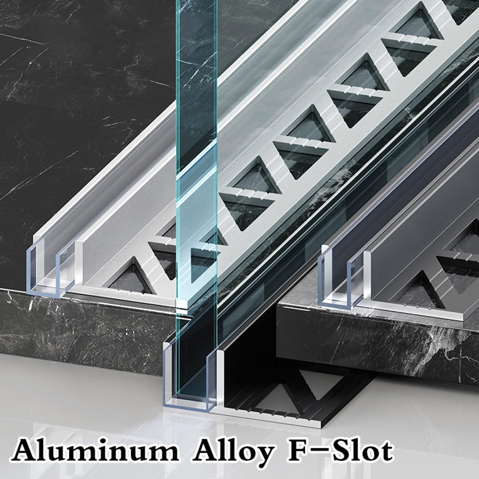 Perfil de Vidrio en Forma de F para Canales de Vidrio,Aluminio Sin Marcos Ranura Fija,Canal En F Paras Puerta De Ducha,Impermeable,Antideslizante,para vidrios de 8/10 mm de Espesor