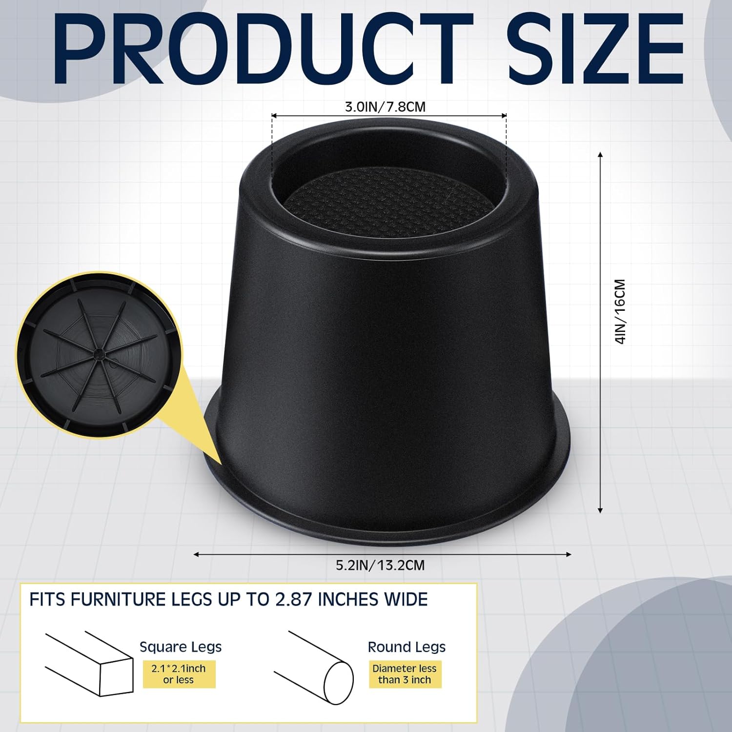 4 Inch Heavy Duty Bed Risers – Set of 9 Round Furniture Risers for Beds, Sofas, Tables, and Chairs – Supports up to 13500 Lbs