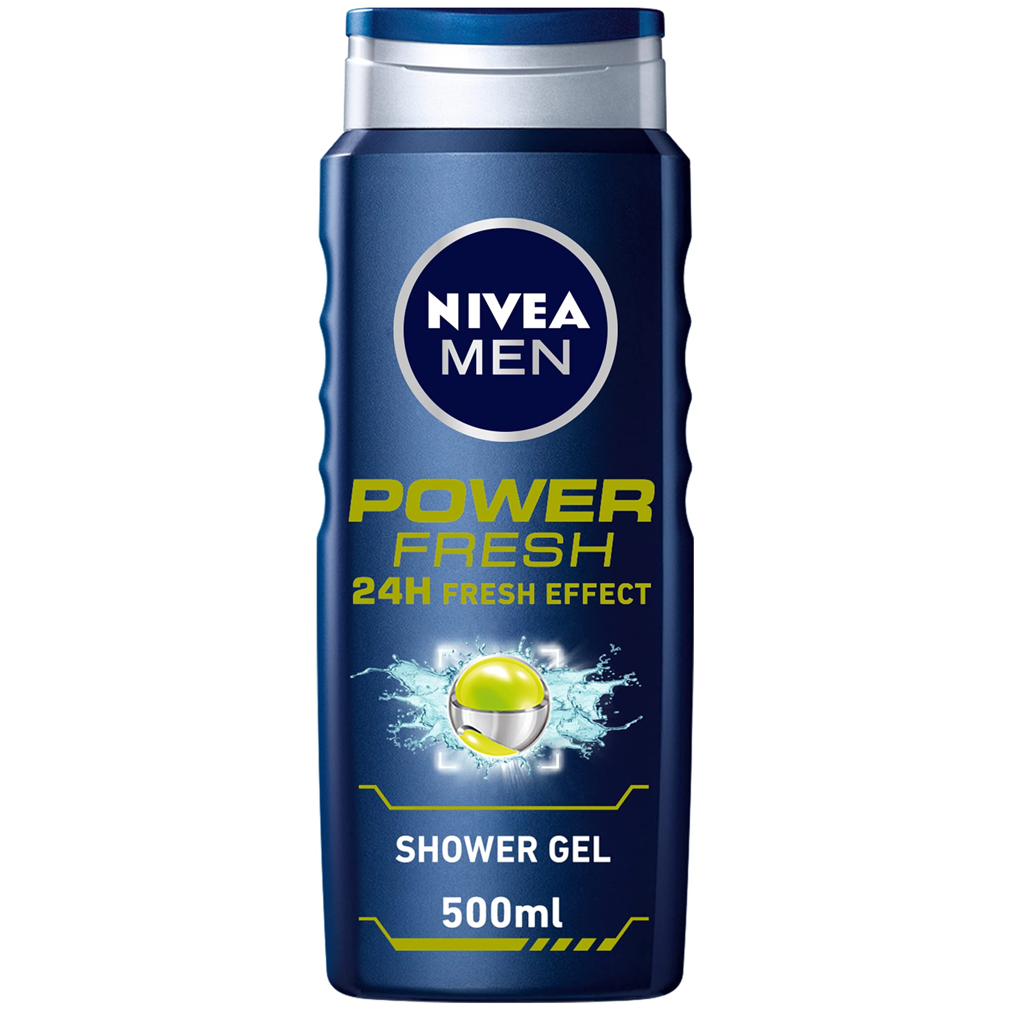 NIVEA MEN 3in1 Shower Gel Body Wash, Power 24h Fresh Effect Citrus Scent, 500ml
