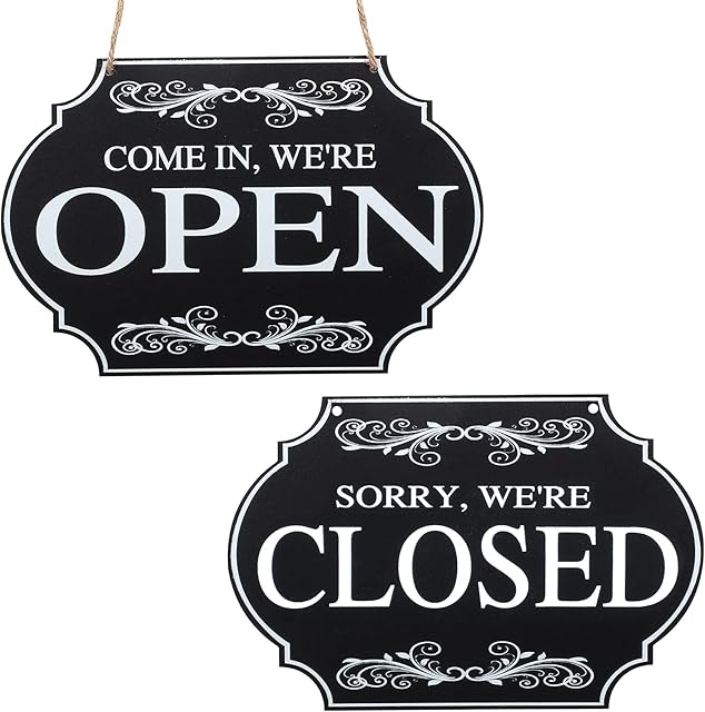 Rustic Wooden Store Open and Closed Business Sign Two Sided Reversible Come in We're Open, Sorry We're Closed Store Hanging Sign for Coffee Bar Shop Door Window Decoration 11.8x7.8inch