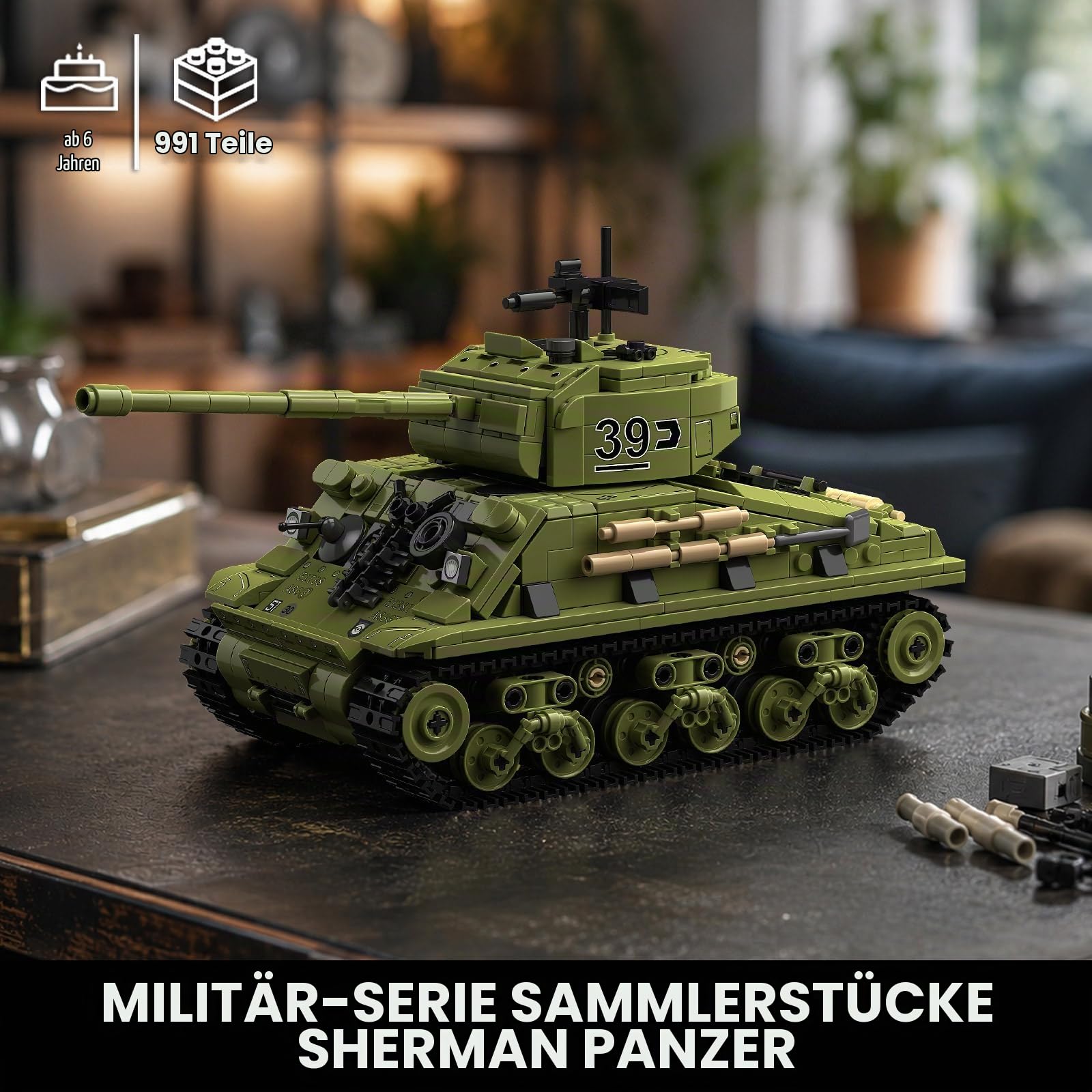 TYCOLE M4 Sherman Panzer Klemmbausteine Set, WW2 Militärmodell, 991 Teile