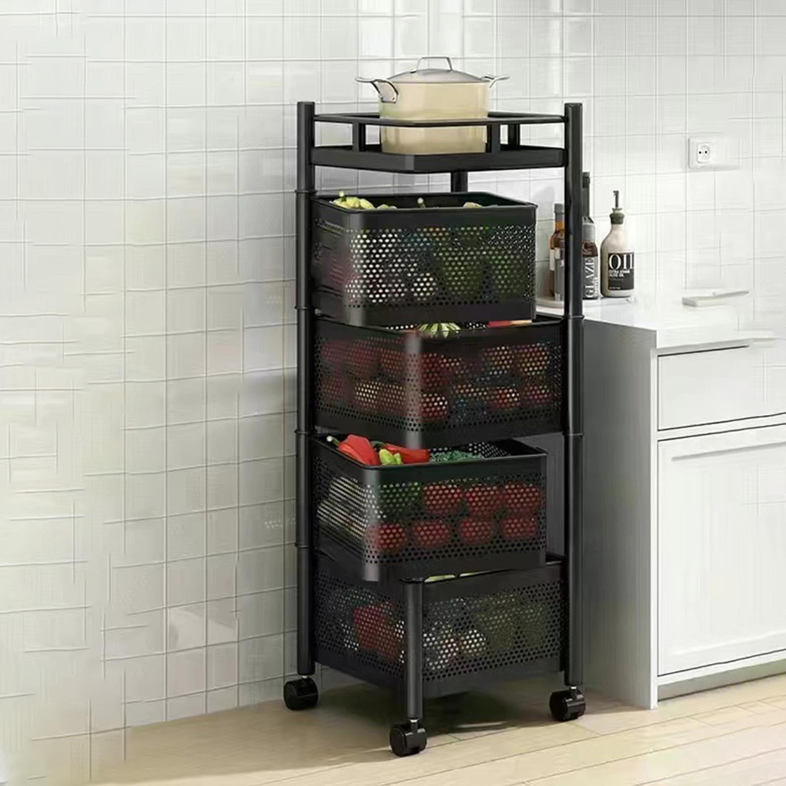 Küchenwagen, drehbar, mehrschichtiges Küchenregal zum Ordnen von Gemüse, Obst und Snacks mit großer Kapazität
