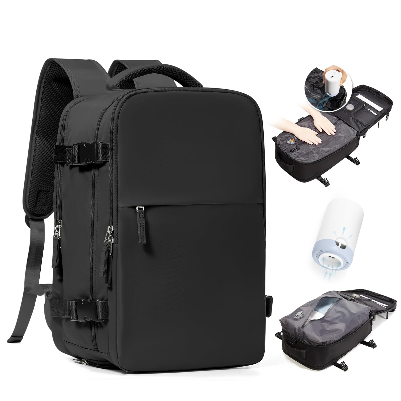 BJLFS Zaino da Viaggio con Sottovuoto Ryanair 40x30x20 Wizzair Bagaglio a mano 40x20x25 Ryanair con Pompa Borse da Cabina per Easyjet 45x36x20 con compressione sottovuoto,Zaino Casual per Laptop