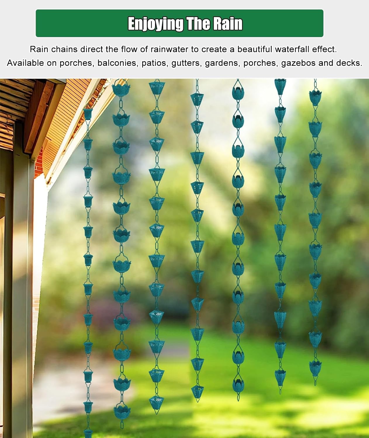 Japanese Blue Rain Chains for Outdoor Use, Metal Gutter Downspout Replacement, Decorative Rain Catcher, 3m/9.2ft Functional Style6, Enhance Home Aesthetics