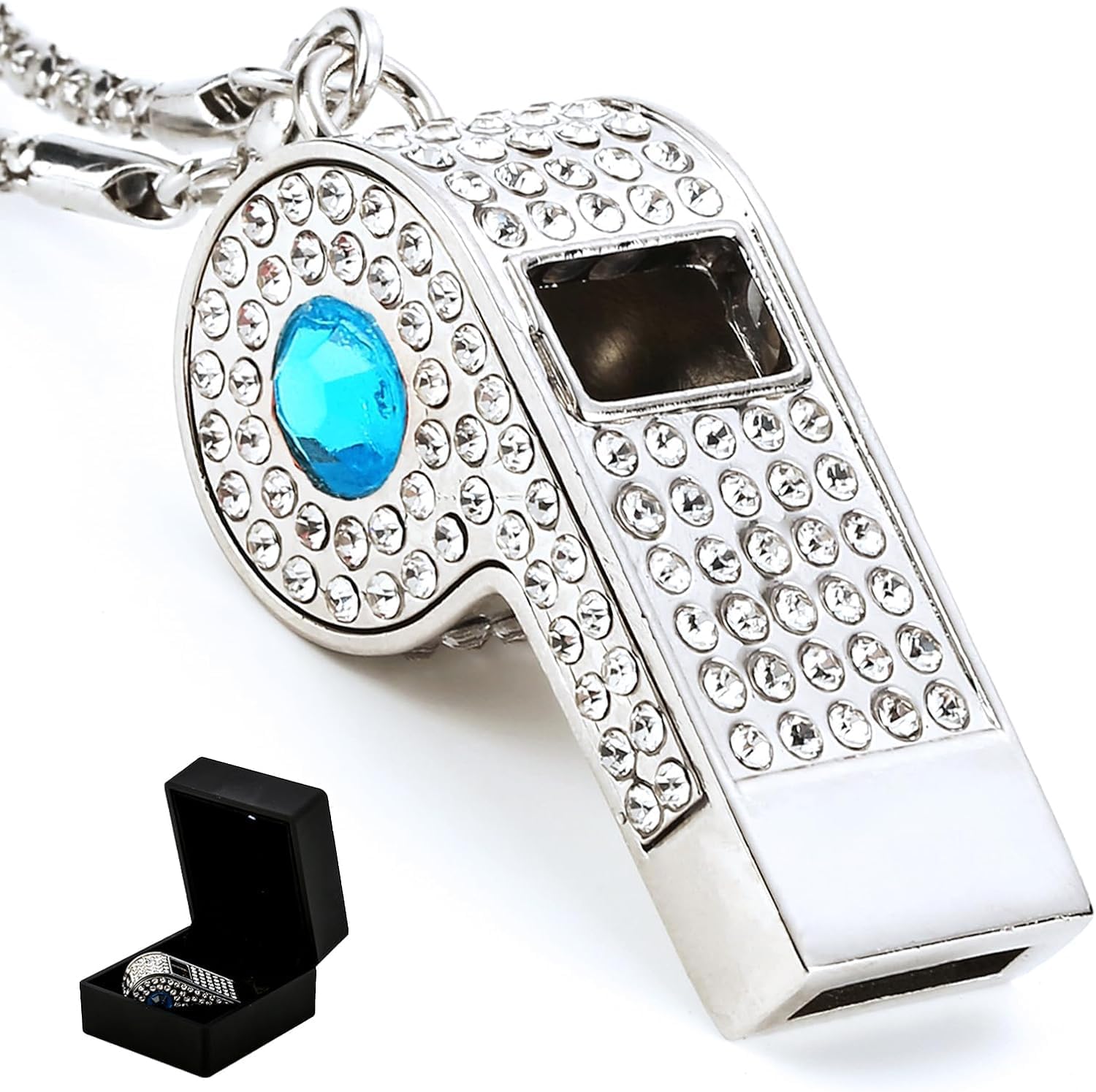 PCTC Shining Whistle,Crystal-Encrusted Metal Whistle with Decorative Chain Great for Referees, Coaches Party and Gift Accessory