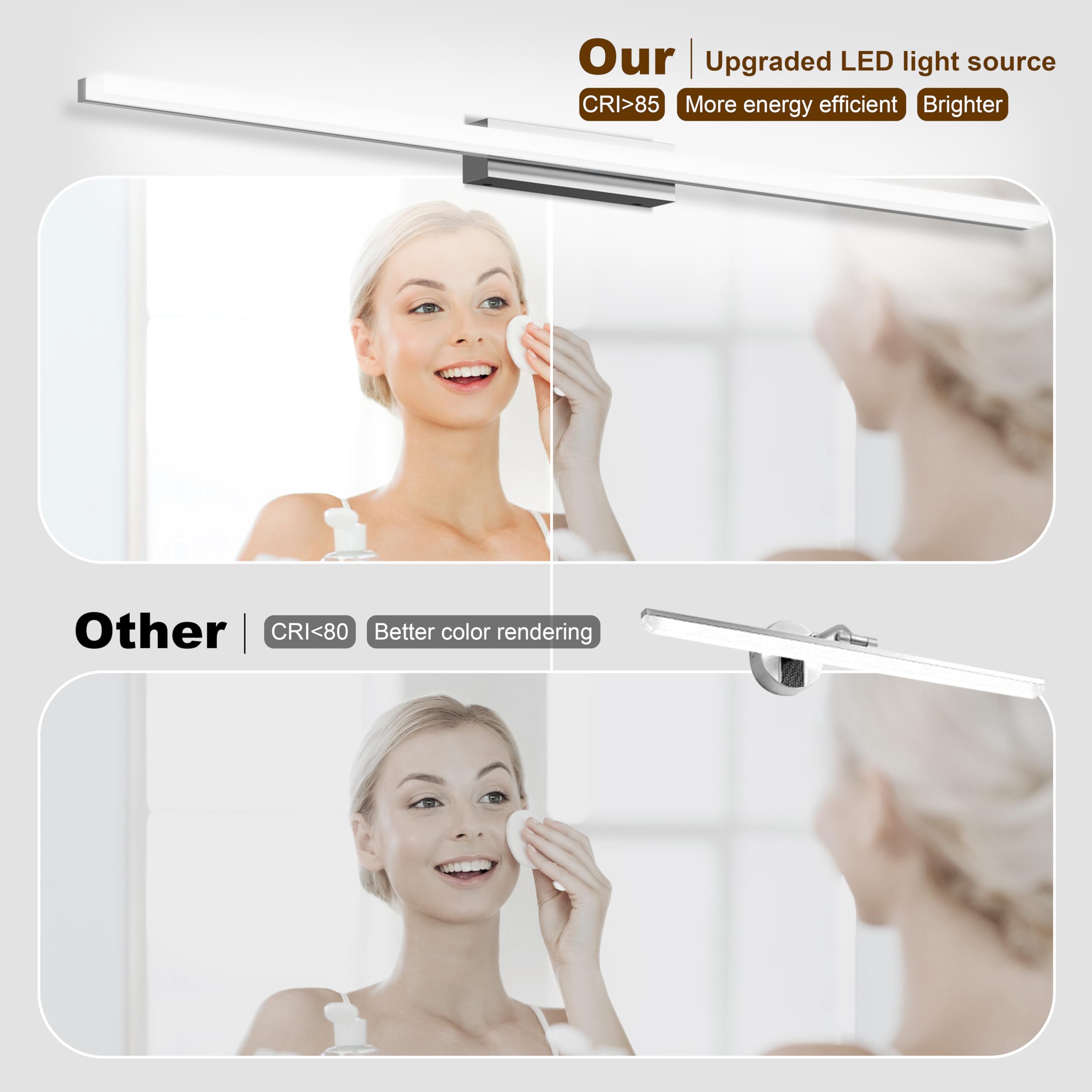 Led Aplique Espejo Baño, 100CM Luz Espejo Baño IP44 Blanco Frio 6000K Pared Luz, 20W Lampara Apliques de Para de Impermeable Plata