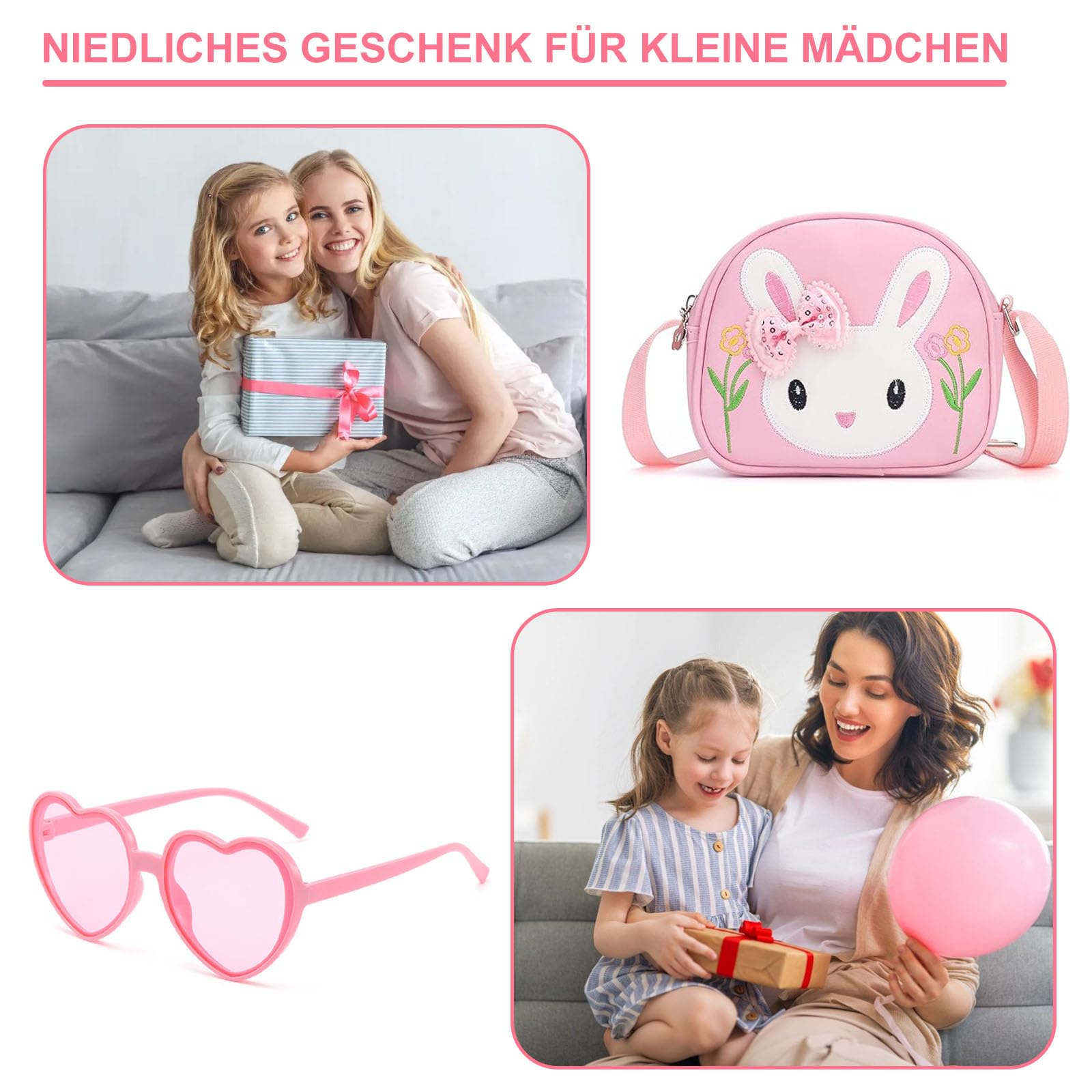 dogmoon Teenager Kaninchen Tasche, Handtasche Prinzessin mit 1 Stück Brille und 14 Stück Haarklemmer, Teenager Hase Geldbörse PU Leder Prinzessin Mini Handtasche