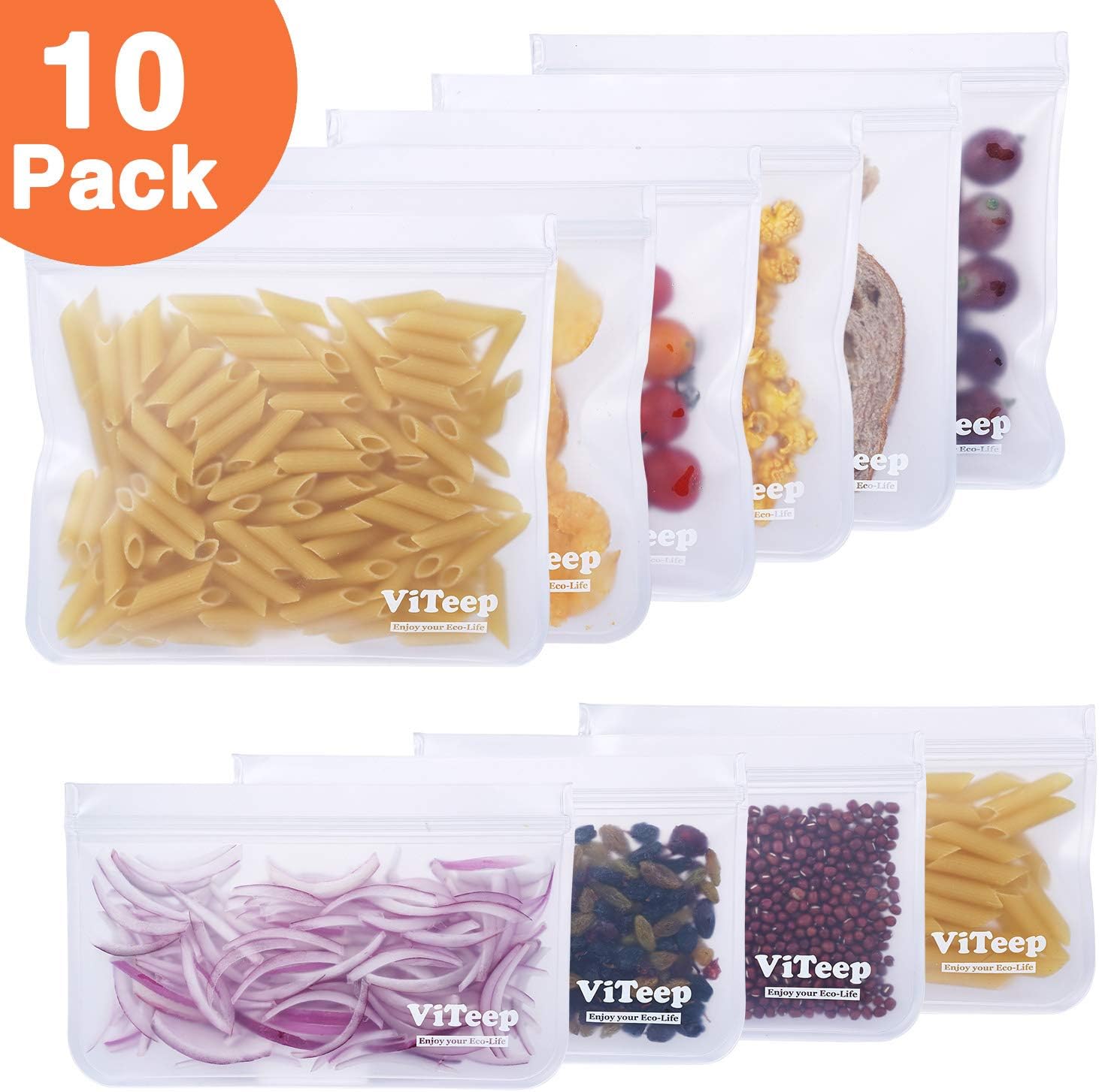 Reusable Sandwich Bags 10 Pack Extra Thick PEVA Lunch Bags Leakproof Ziplock Snack Bags Perfect for Sandwiches, Lunch, Kids Snacks, Veggies, Baby Toys, Travel or Make-Up