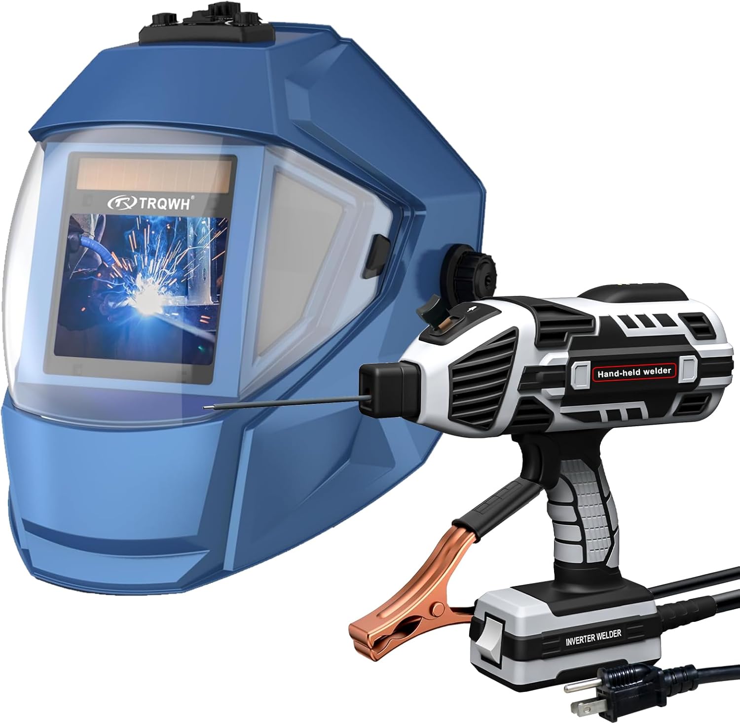 TRQWH Portable Welder Machine 110V ARC Handheld Welder & Panoramic View Welding Helmet