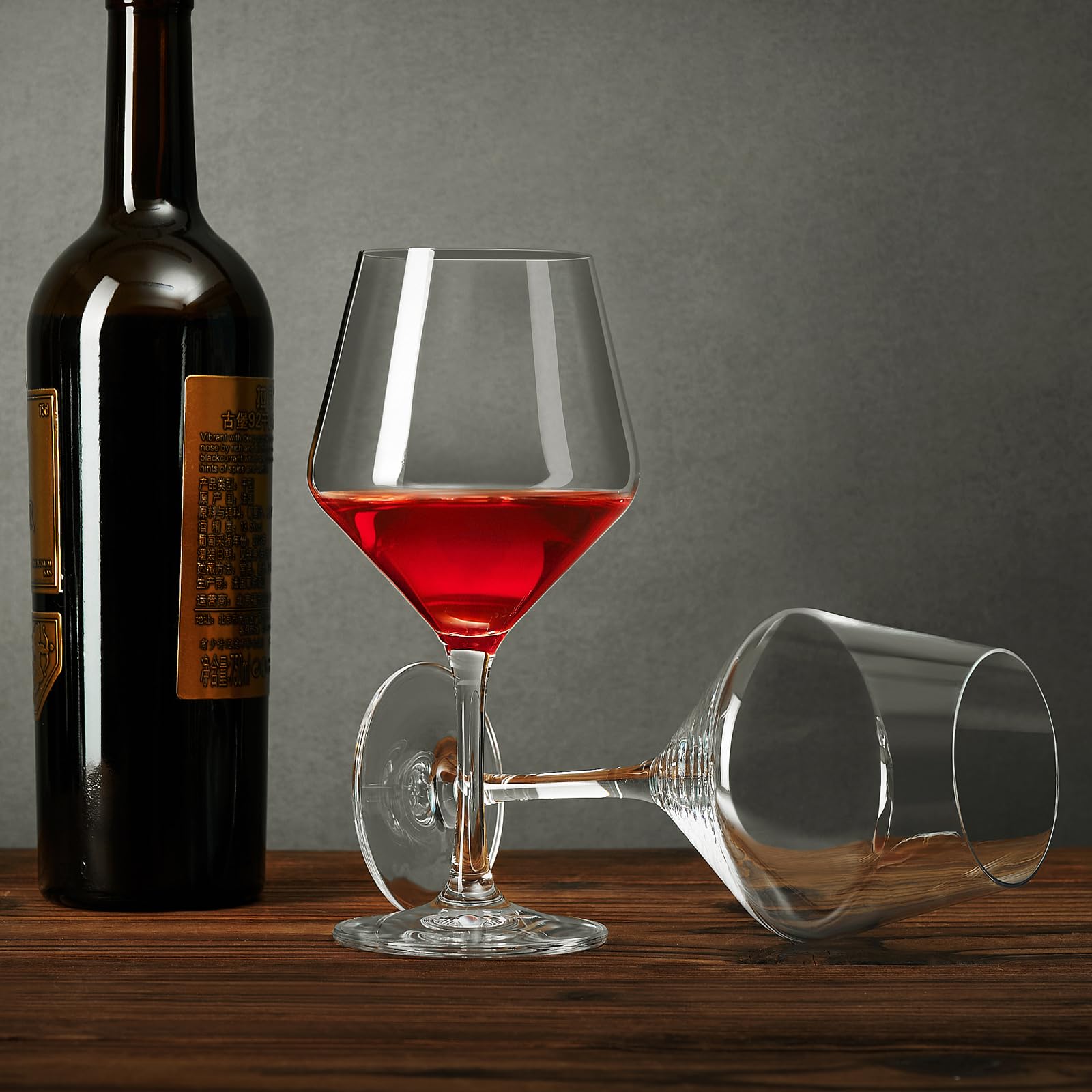 Juego de 2 copas de vino de cristal soplado a mano, 16 onzas, copas de tallo largo para rojo