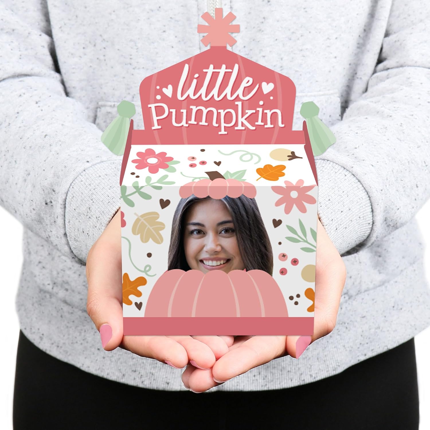 Big Dot of Happiness Custom Photo Girl Little Pumpkin - Fall Birthday Treat Box Party Favors - Fun Face Goodie Gable Boxes - Set of 12