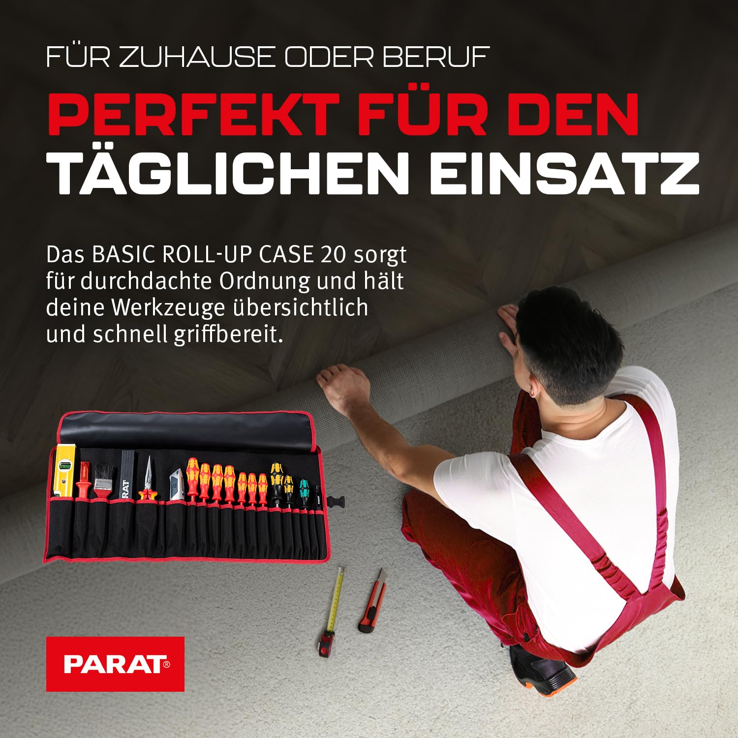 PARAT BASIC Roll-Up Case 20 | zwijana torba na 20 narzędzi z nylonu | kompaktowa torba na narzędzia z zamknięciem wtykowym | pusta rolka na narzędzia dla rzemieślników | torba na narzędzia premium