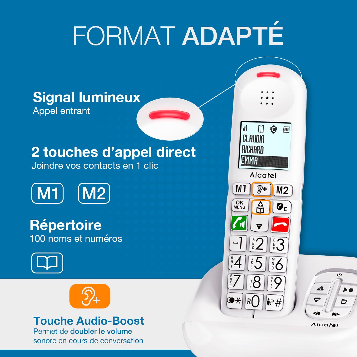 ALCATEL XL685 Voice Duo - Telefono Fisso Senza Fili DECT Senior Formato XL Con Risponditore - Schermo ad Alta Lisibilità - Grandi Tasti - Audio Boost - Mani Libero - Blocco Chiamate - 2 Combinate
