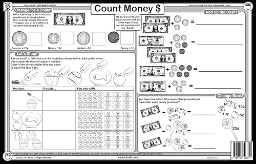 Miniatura 2 de Tot Talk Let's Talk Money - Mantel individual educativo para niños, fabricado en Estados Unidos, duradero, de doble cara, interactivo para aprender