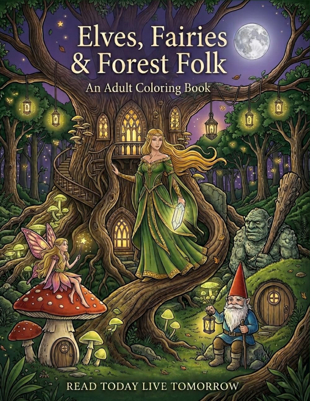 Elves, Fairies & Forest Folk: An Adult Coloring Book: Explore 50 Magical Scenes of Elves, Fairies, Gnomes, Dwarves, Giants, and Enchanted Forest Realms in a Relaxing Adult Coloring Adventure