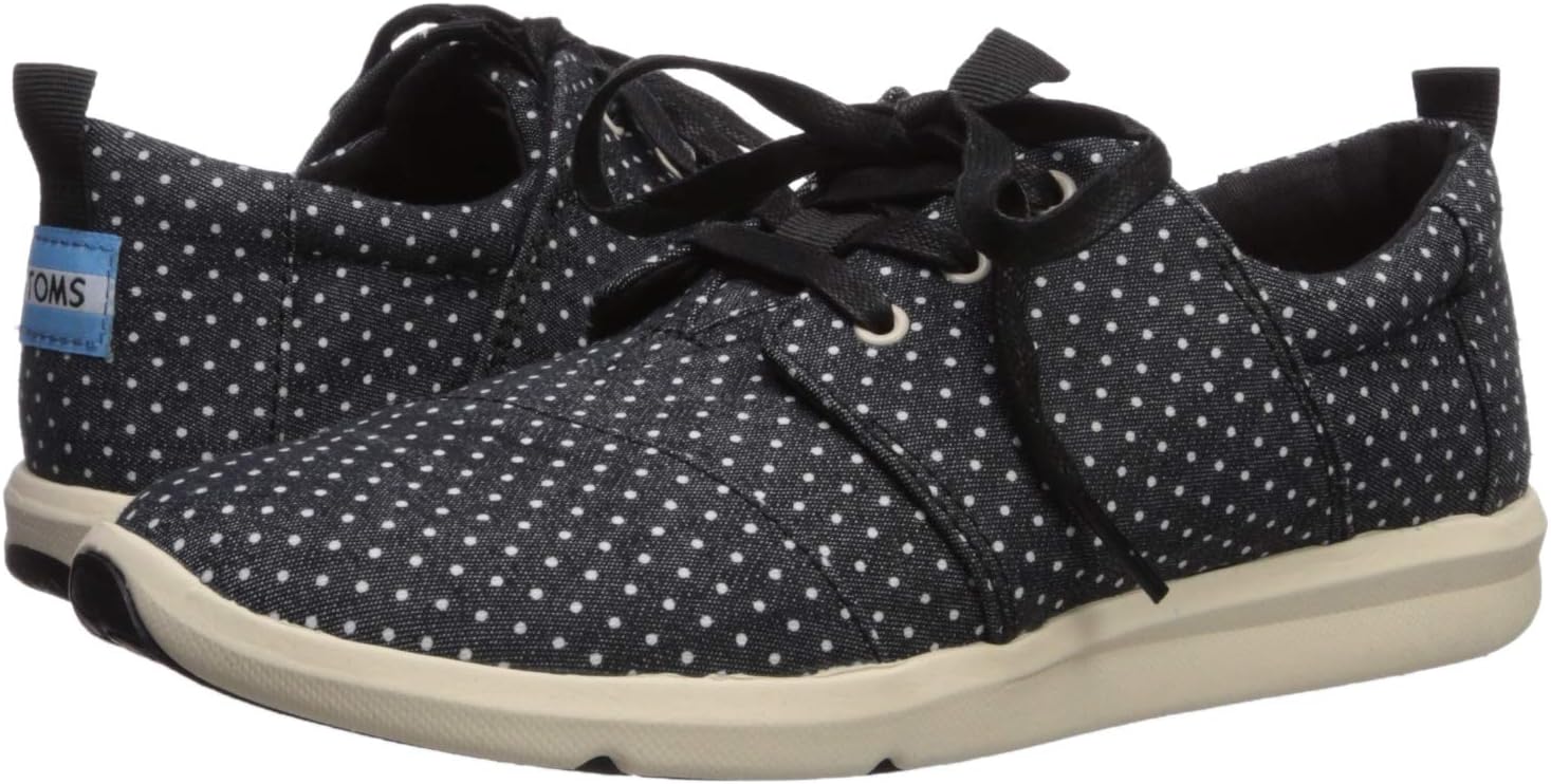 TOMS Womens Del Rey Lace Up Sneakers Shoes Casual - Grey Black Canvas Polka Dot 10 Medium US
