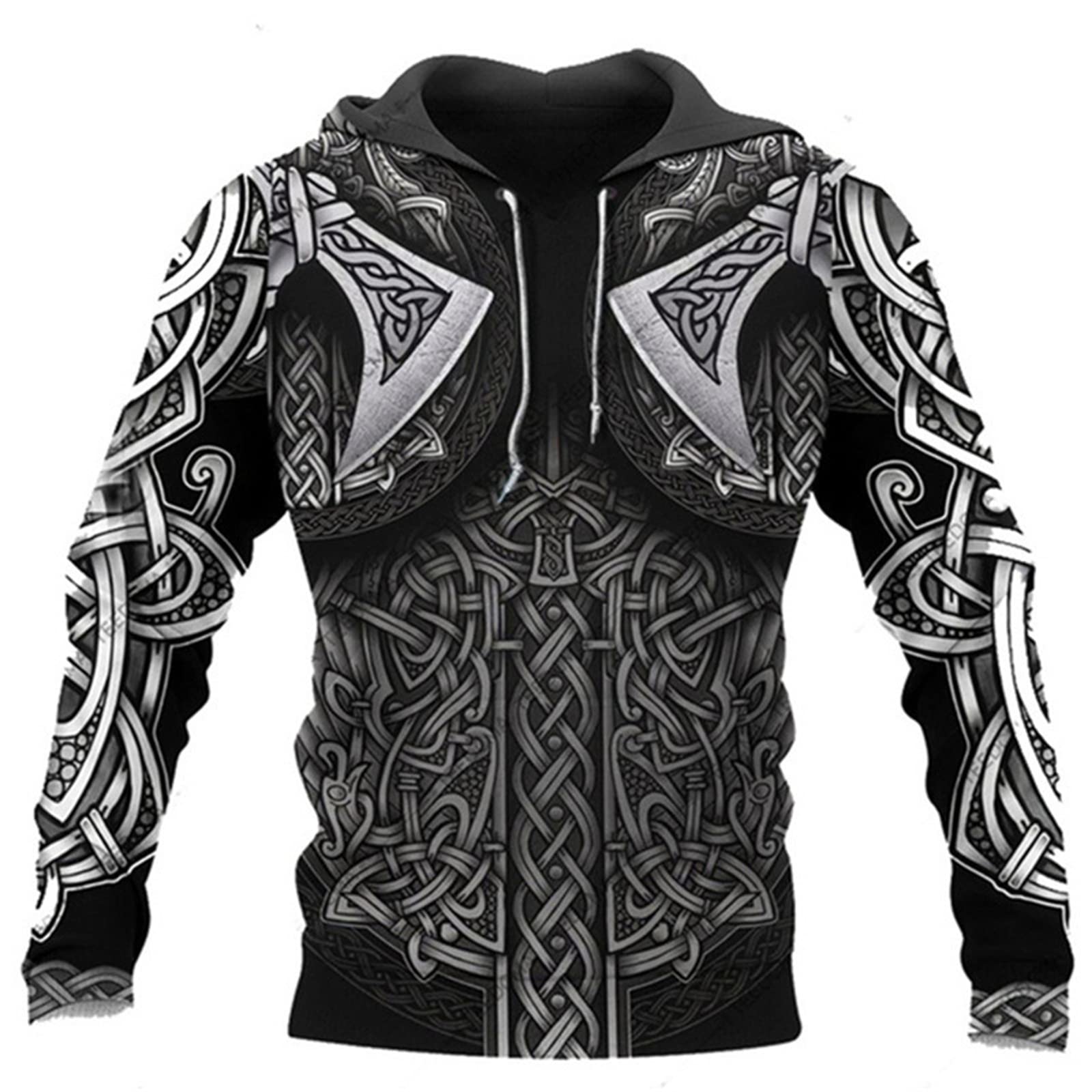 Kewing Men's # 7 Viking Hoodies Vintage Casual Viking Ragnar Viking Warrior 3D Printed Hooded Sweatshirt Drawstring Pullover With Pocket