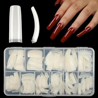 550Pcs Long C Curved Square Nails Tips, Half Cover Acrylic Gel Fake Artificial Coffin Nails Tips 11 Sizes for Nail Salons & DIY Art