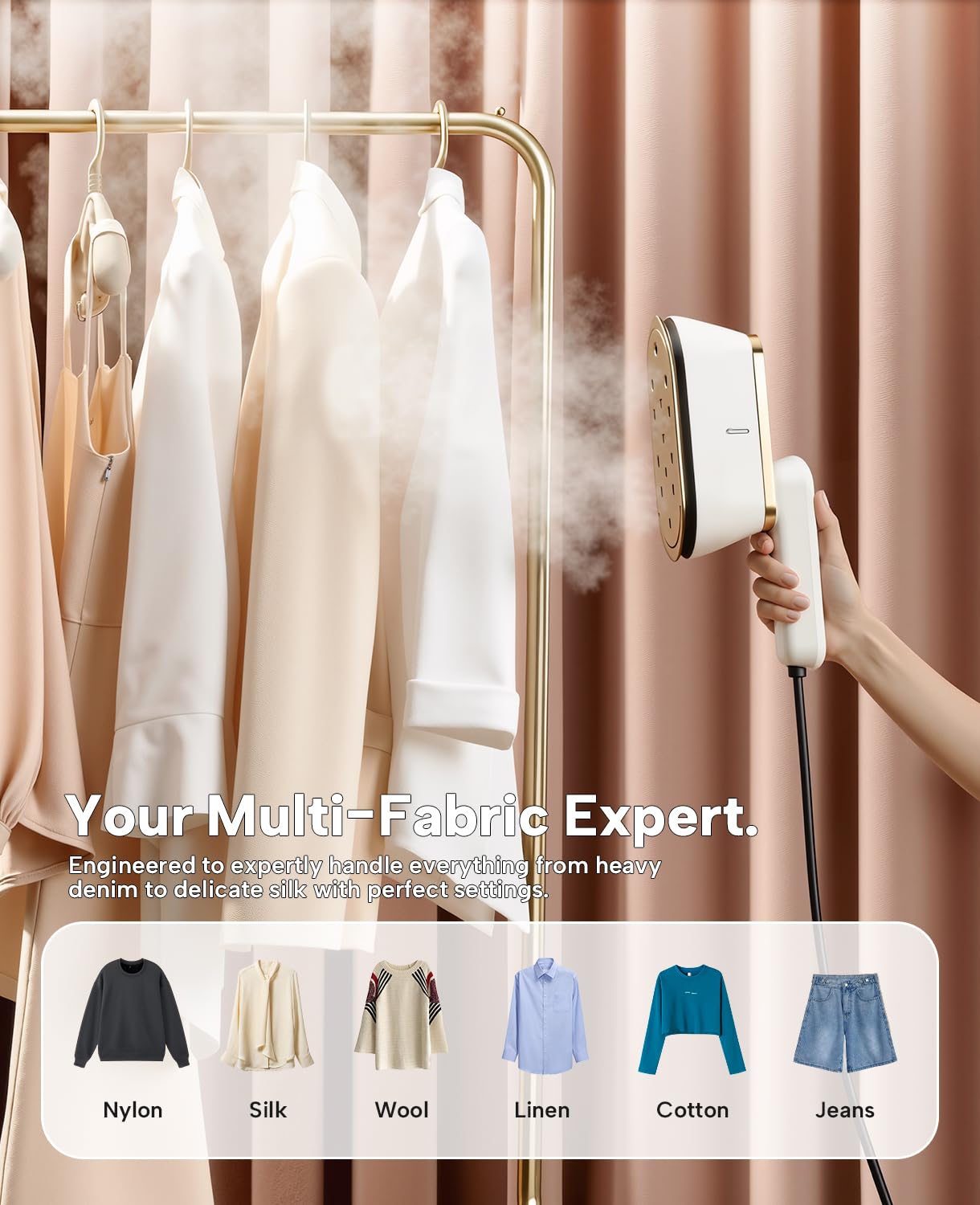 Travel Steamer for Clothes 1000W 110V 2-in-1 Handheld Garment Steamer and Dry Iron 25s Fast Heat Up Leakproof 3 Steam Levels with Stand Portable Wrinkle Remover Ivory - 4