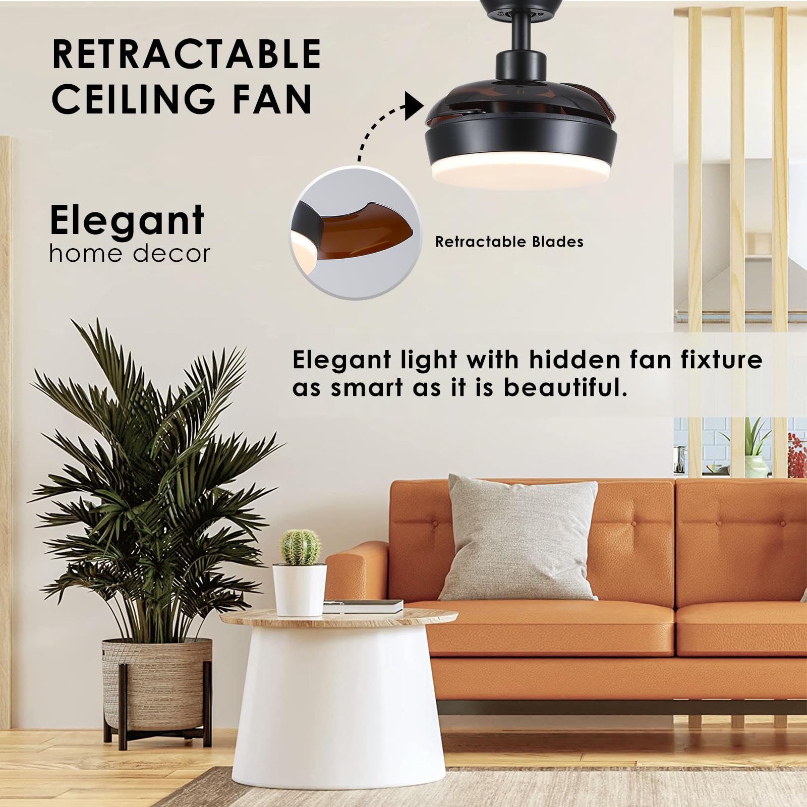 60 cm Ventilateurs de plafond modernes avec lumière et télécommande, ventilateur de plafond noir avec lumière, réversible, petits ventilateurs de plafond sans pales avec lumière LED réglable pour