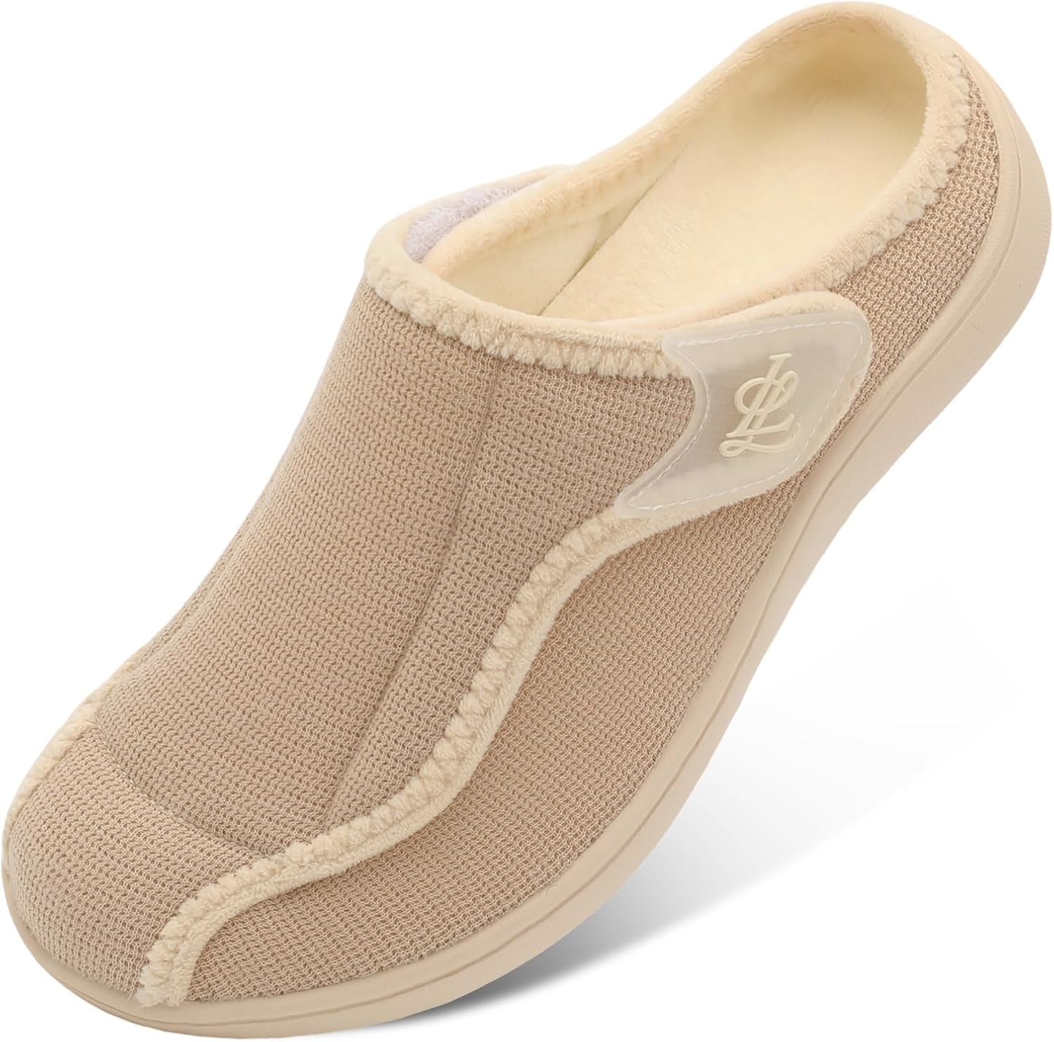 LeIsfIt Mens Slippers Wide Diabetic House Slippers Adjustable Slip On Warm Bedroom House Shoes for Edema Swollen Feet Indoor Outdoor Slipper