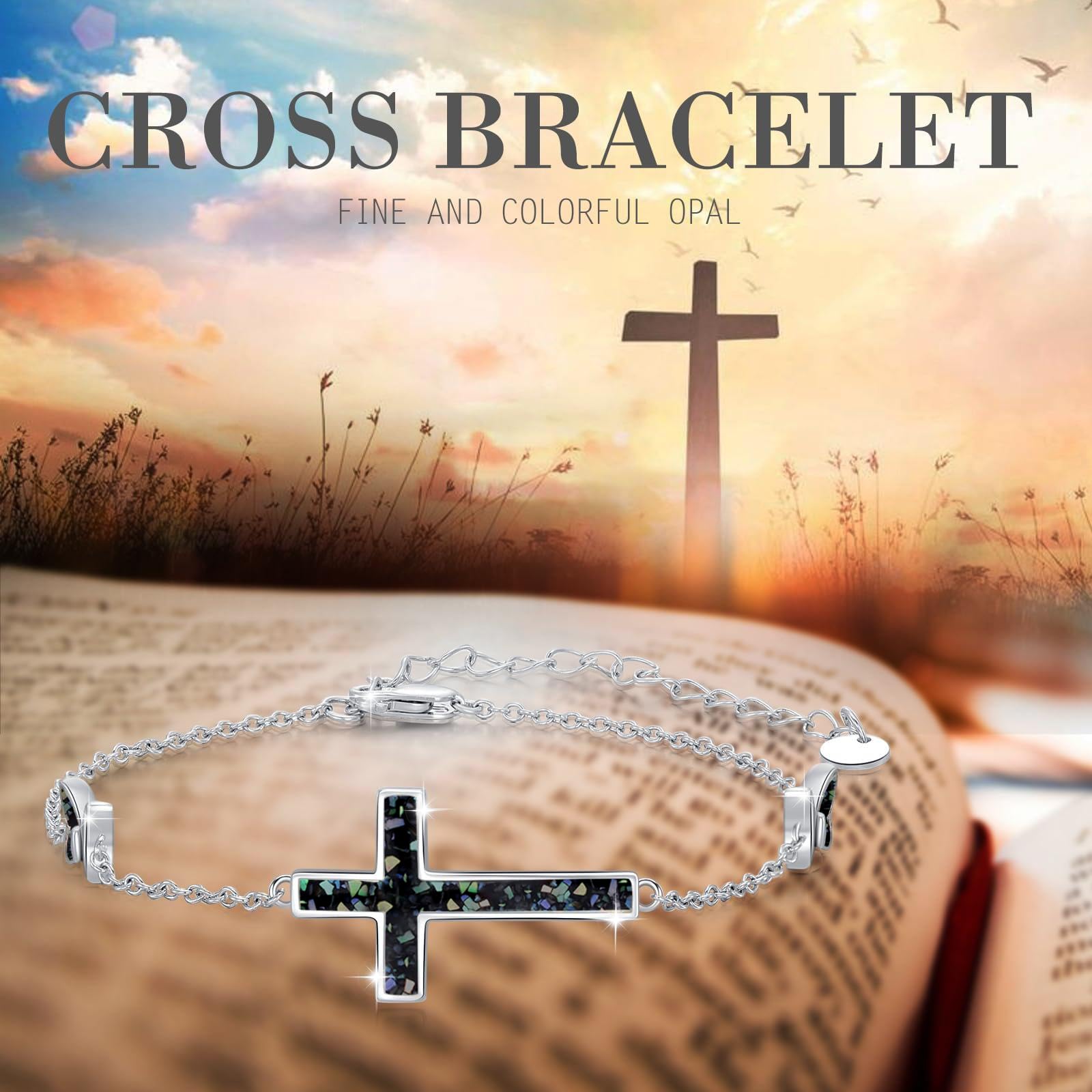 Bracciale da donna a forma di croce in argento Sterling 925 con croce di abalone e farfalla, regolabile, gioielli religiosi, regalo per donne