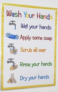 kids2learn A4 Wash Hands Poster Sign Educational Nursery SEN Children Kids Childminders