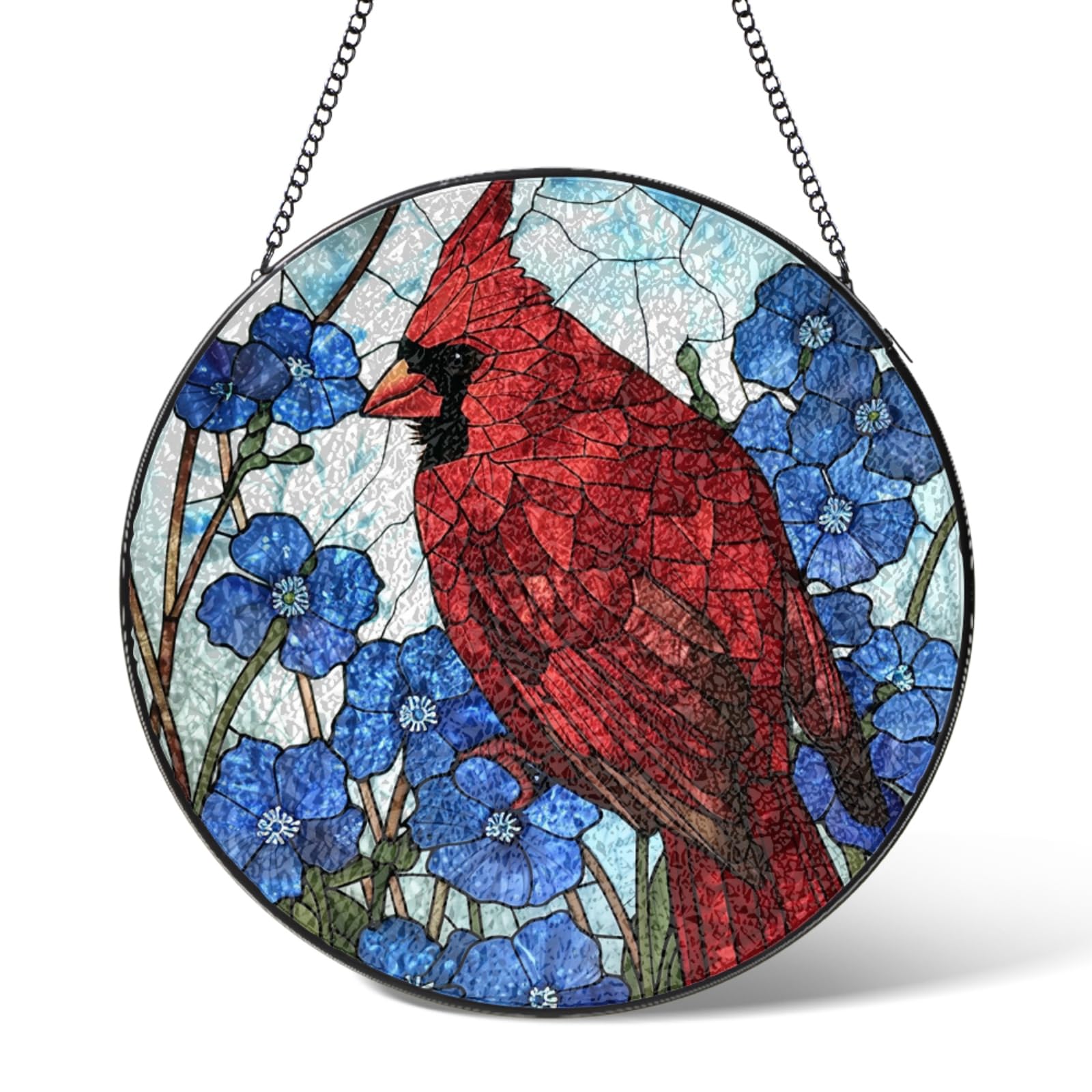 Red Bird Suncatchers Stained Glass Window Hanging Home Decor,Birds on the Branch Suncatcher Garden Gifts for Mom Dad Grandma,Sun Catchers Ornament Decoration for Kitchen Windows,Birthday Gift 3.9 IN
