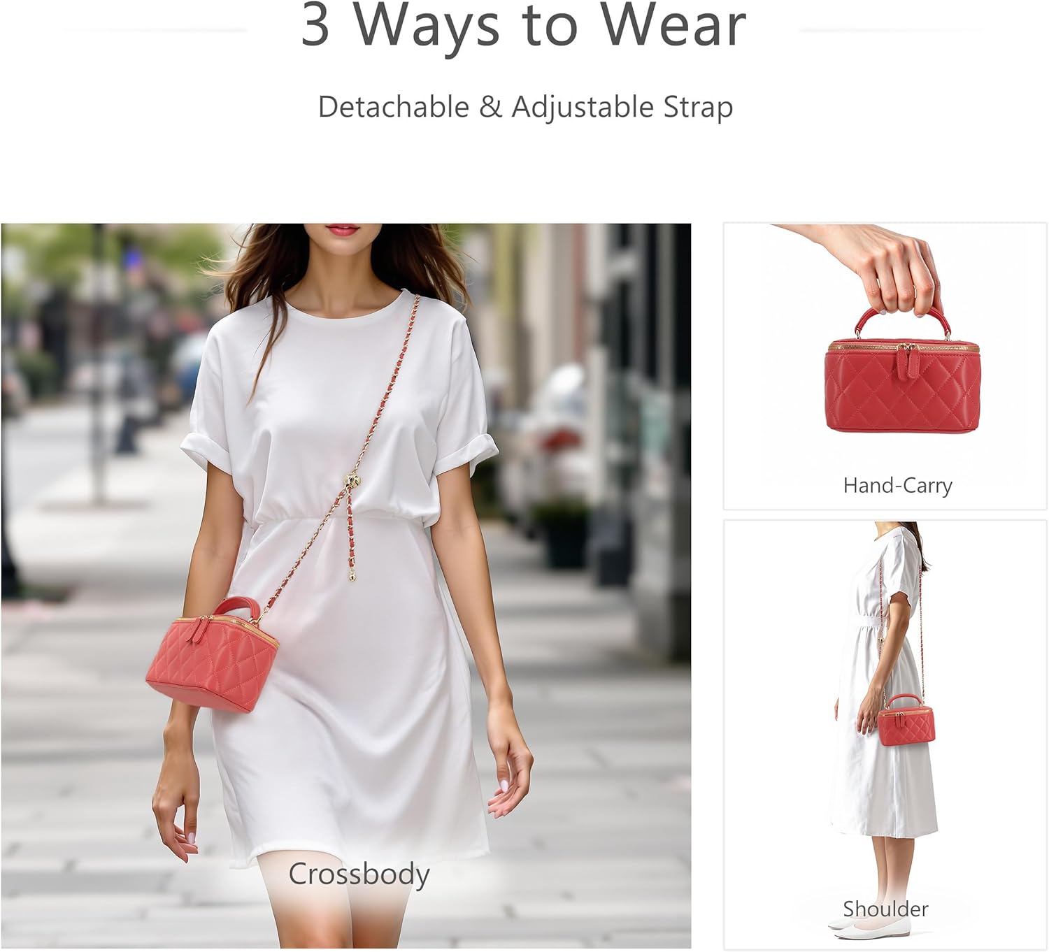 Small Genuine Leather Purse Quilted Crossbody Bag for Women, Mini Top-Handle Shoulder Handbag w/Gold Chain Strap