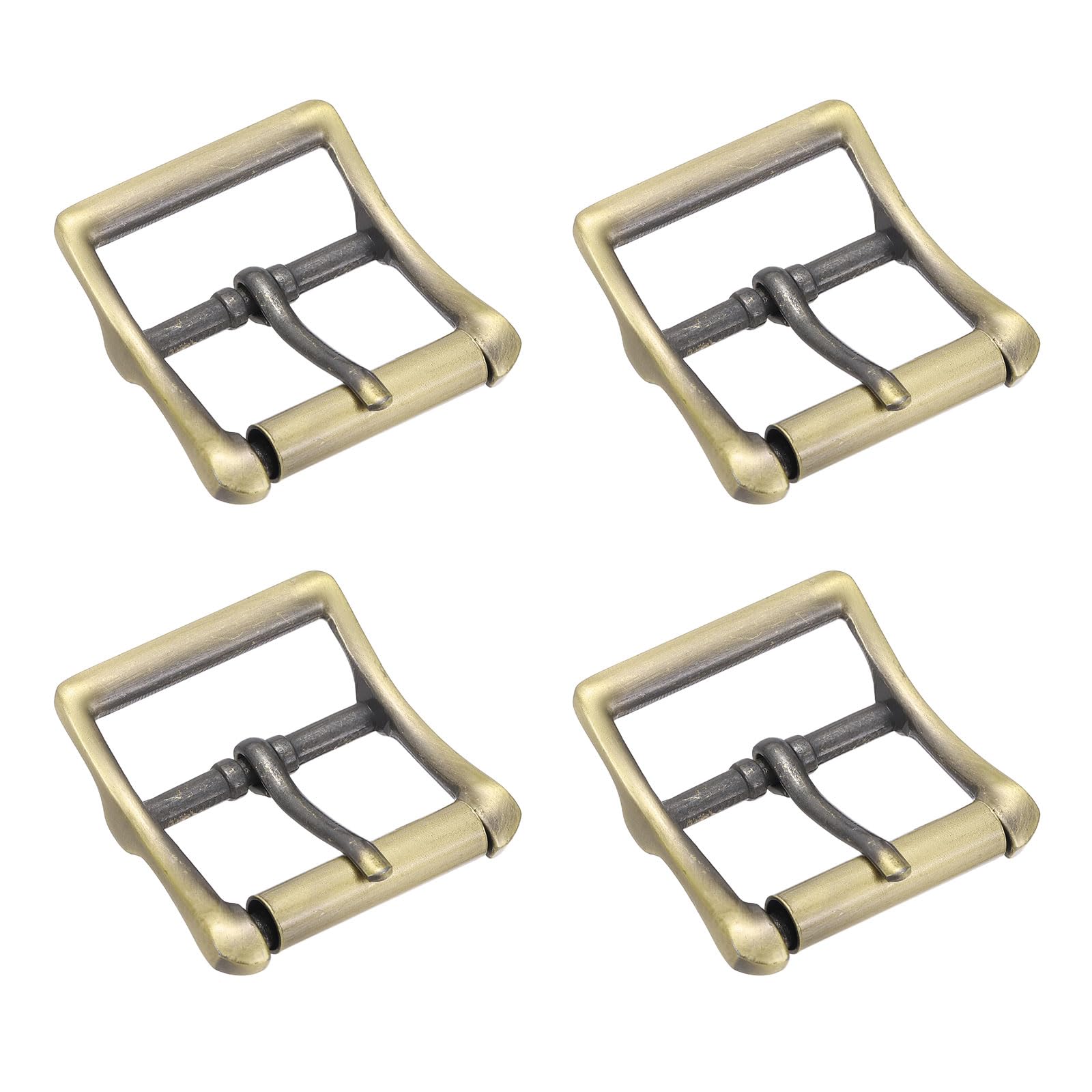 TIXIPEM 1 IN(25mm) Metal Roller Buckle [4Pcs] - Webbing Belts Center Bar Single Prong Buckle Use for Leather Bags Craft & Purse & DIY Accessories - [Copper Tone] Curved Loops Clasp