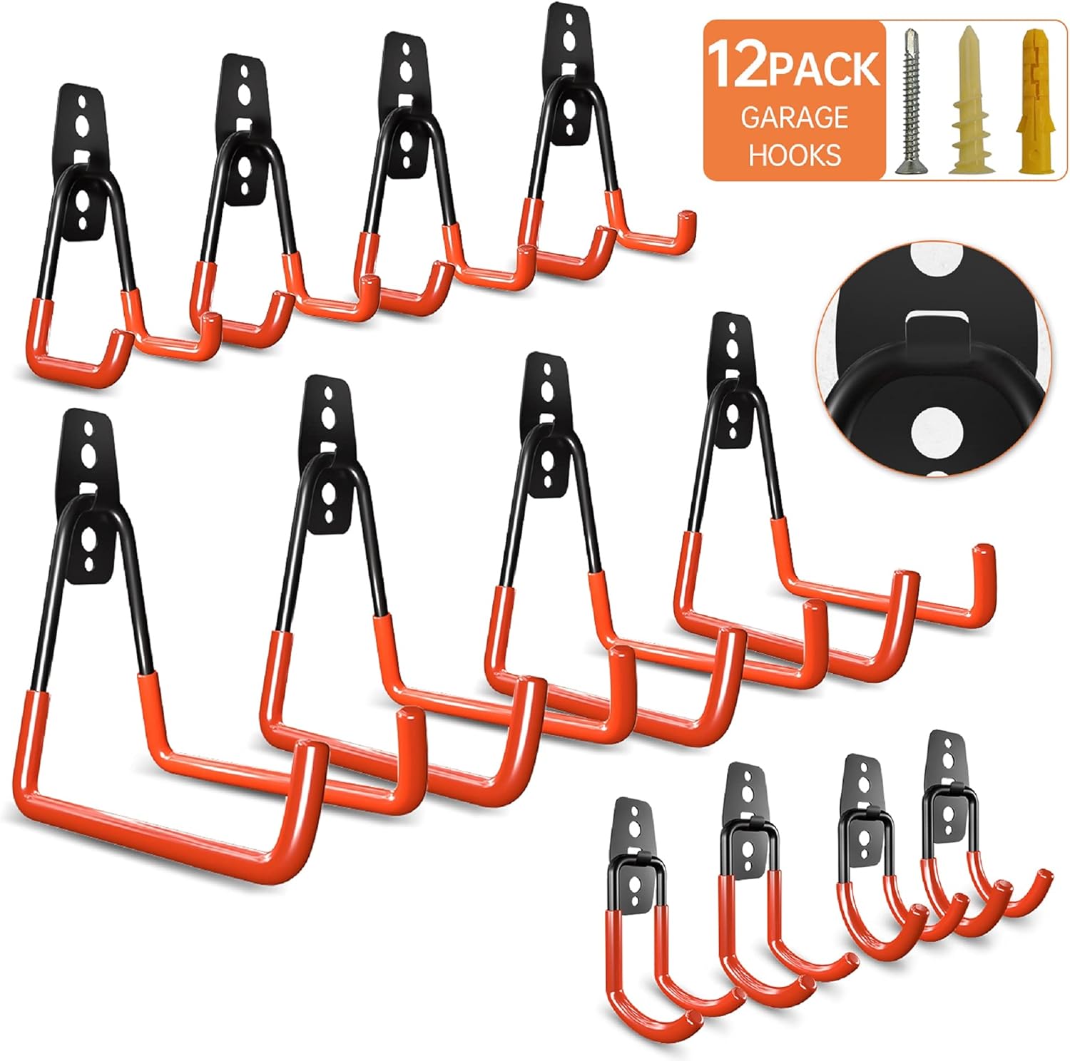 Garage Hooks, 12 Pack Utility Double Hooks, Heavy Duty Wall Mount Tool