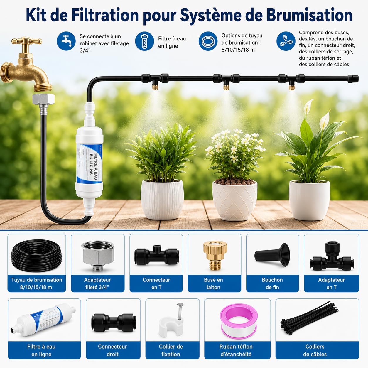 Brumisateur Exterieur Terrasse, Système de Refroidissement par Brumisation Extérieur, Arrosage Automatique pour Jardin,pour Brumisateur Terrasse Jardin Serre ANI (18M)