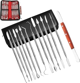 13 Stück Edelstahl Wachsschnitzer, Wachsschnitzer Werkzeuge, Doppelköpfiges Wachs Schnitzwerkzeug Set mit Aufbewahrungstasche, Edelstahl Töpferwerkzeug Set für Wachs Keramik Skulpturen