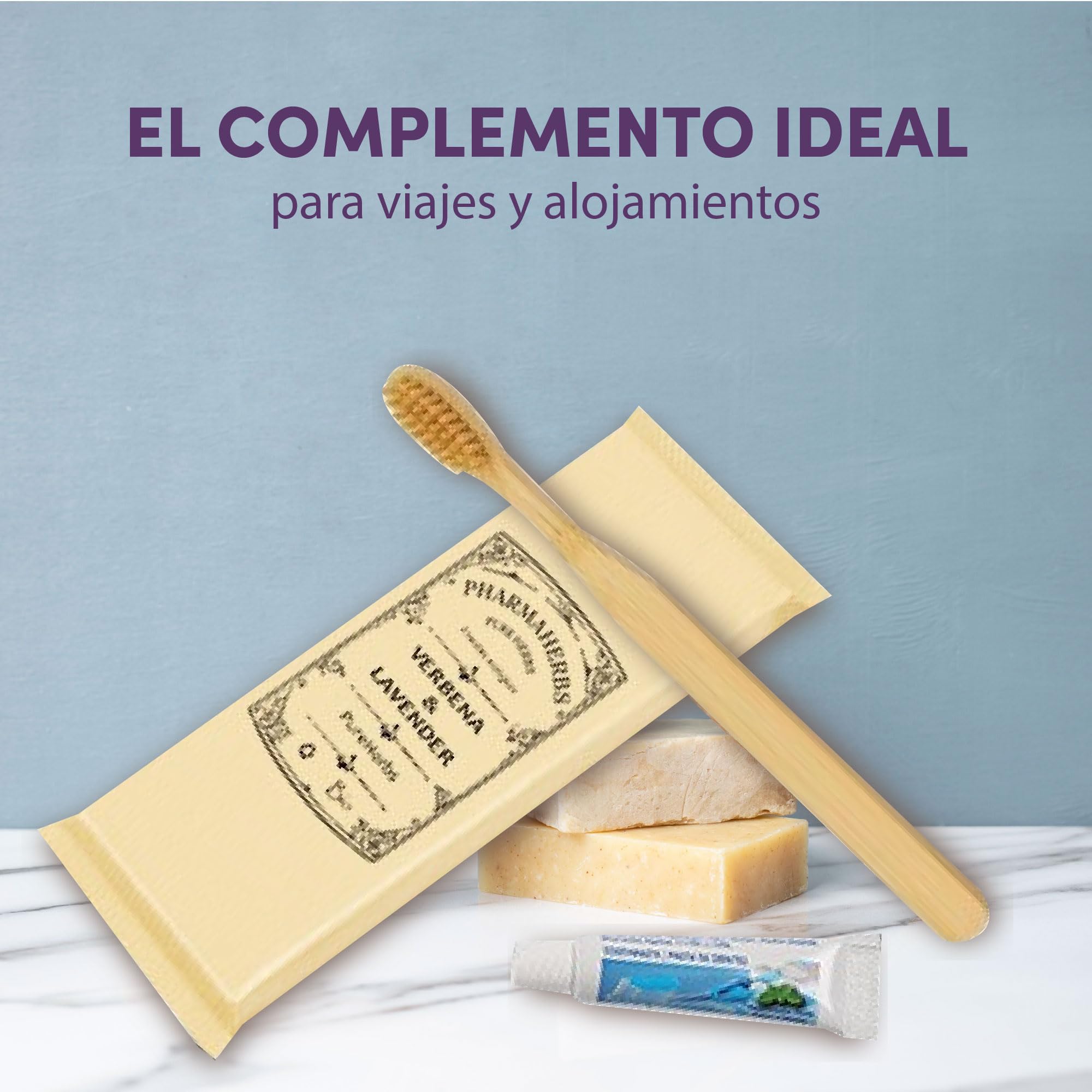 Pack de 100 Kits Dentales de Bambú con Cepillo de Cerdas Suaves Bio y Tubo de Pasta Dental - Ecológico y Sostenible, Ideal para Hoteles y Viajes