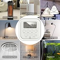 Vista 7 de HBN Temporizador digital resistente de 7 días, doble salida, programas de encendido/apagado. Temporizador programable de 3 puntas, para interiores