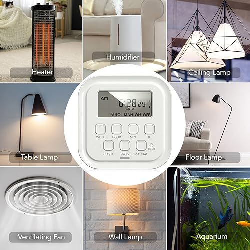 Miniatura 7 de HBN Temporizador digital resistente de 7 días, doble salida, programas de encendidoapagado, temporizador programable de 3 puntas, interior, para