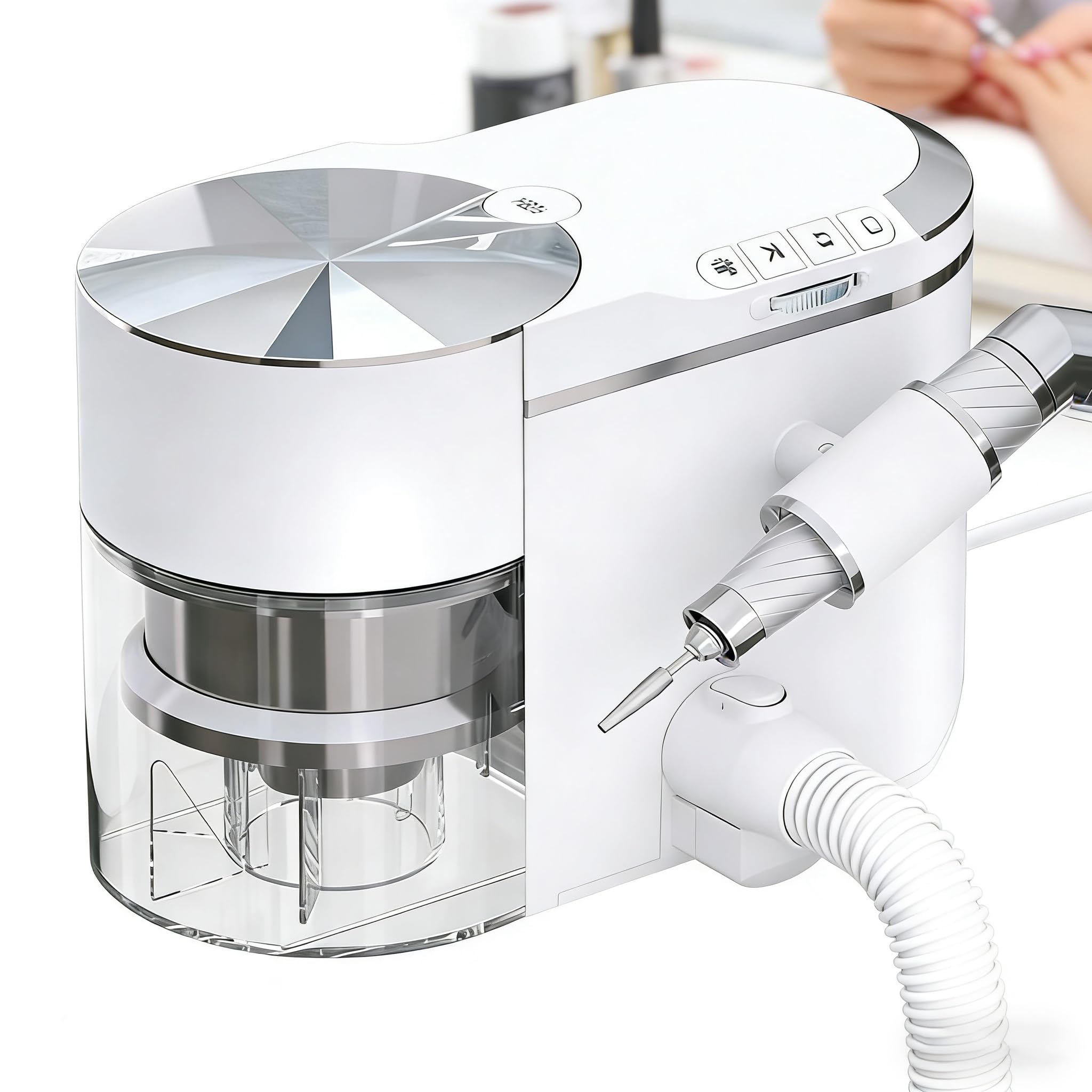 E File - Kit de taladro de uñas y esmalte de uñas portátil con colector de polvo de uñas y succión ajustable, aspiradora de bajo ruido para manicura y uso en salón de belleza