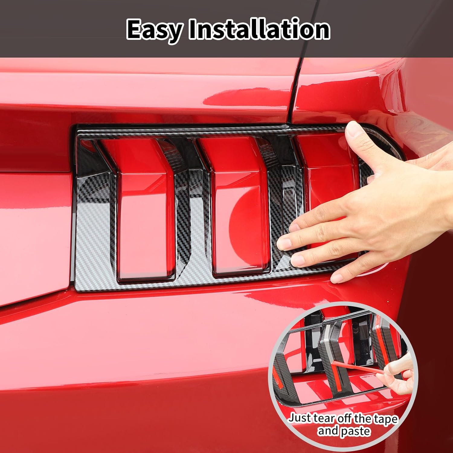 Rear Taillight Cover Carbon Fiber Tail Light Lamp Cover Bezel Rear Taillight Lamp Guard Protector Frame Trim Compatible with Mustan 2025 2024 Exterior Accessories ABS