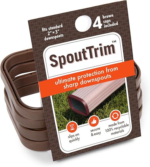 Downspout Safety Cap & Cover – 2"x3" Weather-Resistant, Durable, Easy Install, Downspout Guard Protects Pets, Kids & Adults – 4 Pack, Snug Fit, Paintable, USA-Made, 100% Recyclable, Brown