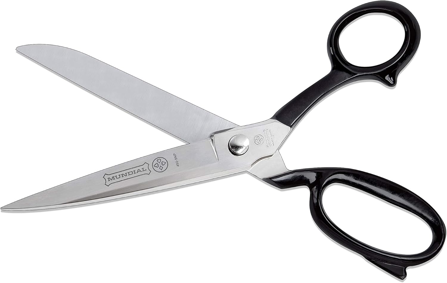 Mundial 490-9NP Bent Trimmers – 9" Professional Hot-Drop Forged Nickel-Plated Hair & Fabric Trimming Shears with Black-Enameled Handle, Ergonomic Bent Design for Precision Cutting