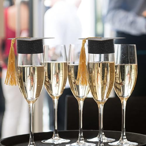 Miniatura 5 de HEMOTON Decoraciones de gorra de graduación, 10 unidades, mini gorras de graduación con borlas, sombrero de graduación, cubierta de copa de vino,