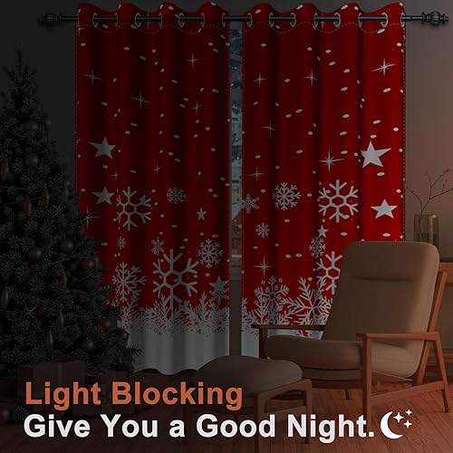 Miniatura 2 de Renaiss Cortinas de Navidad de 29 pulgadas de ancho x 45 pulgadas de largo, juego de 2 paneles de copos de nieve blancos para invierno, nieve,